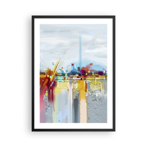 Plagát v čiernom ráme - Farebná abstraktná panoráma mesta - 50x70cm - Most radosti nad riekou života - Moderná nástenná dekorácia do obývacej izby a spálne ARTTOR