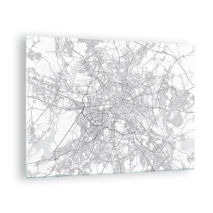 Obraz na skle - Čiernobiela mapa Berlína s geometrickým rozložením ulíc - 70x50cm - Kvet Berlína - Moderná nástenná dekorácia do obývacej izby a spálne ARTTOR
