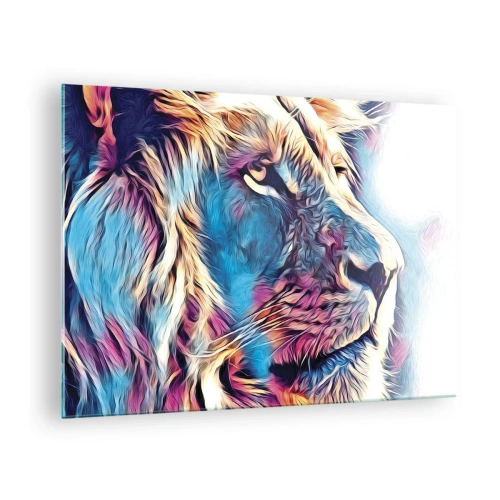 Obraz na skle - Farebná grafika leva v modernom umeleckom štýle - 70x50cm - Múdrosť prírody - Moderná nástenná dekorácia do obývacej izby a spálne ARTTOR