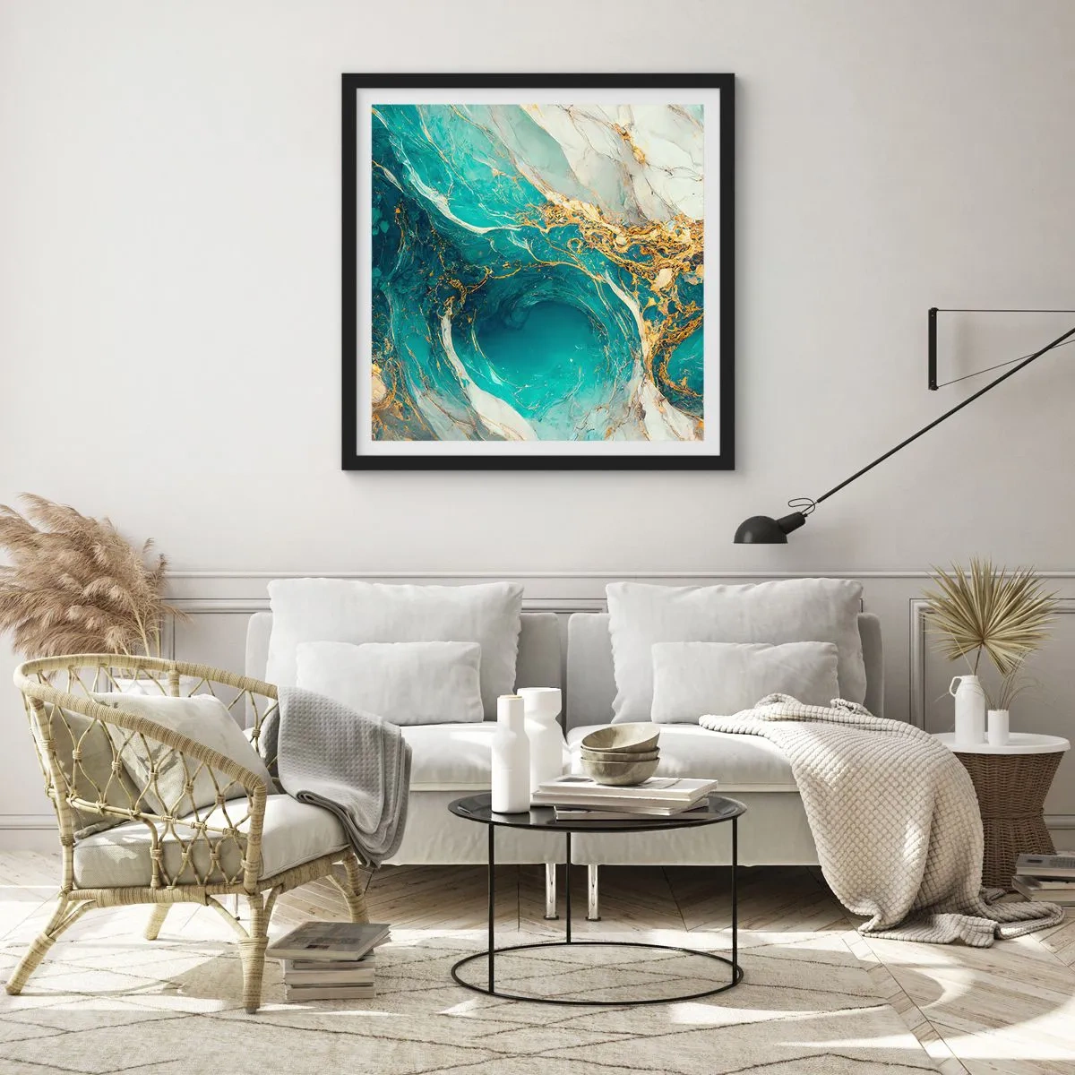 Plagát v čiernom ráme - Kompozícia so zlatými žilami - 50x50 cm