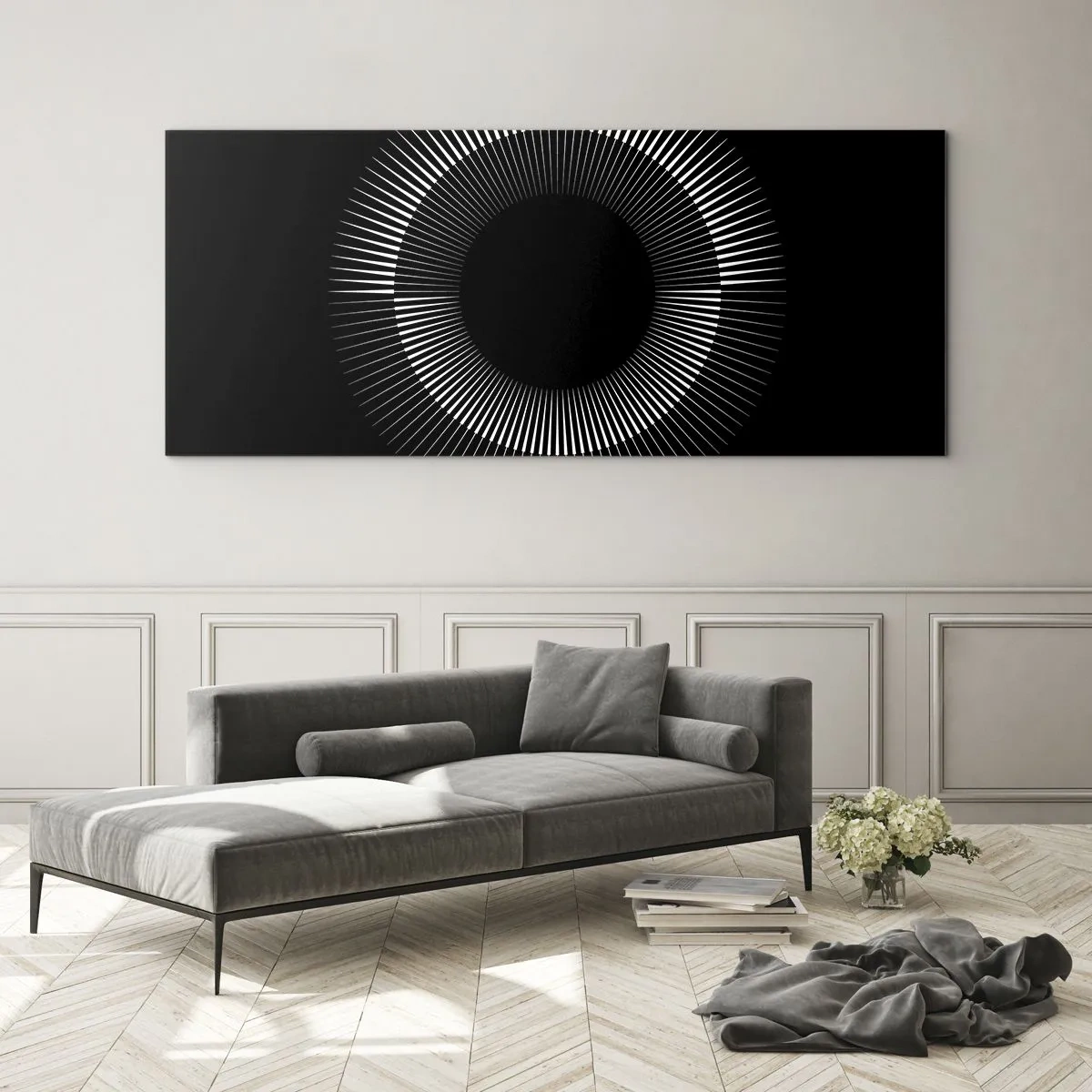 Obraz na skle - Čierne slnko - 100x40 cm