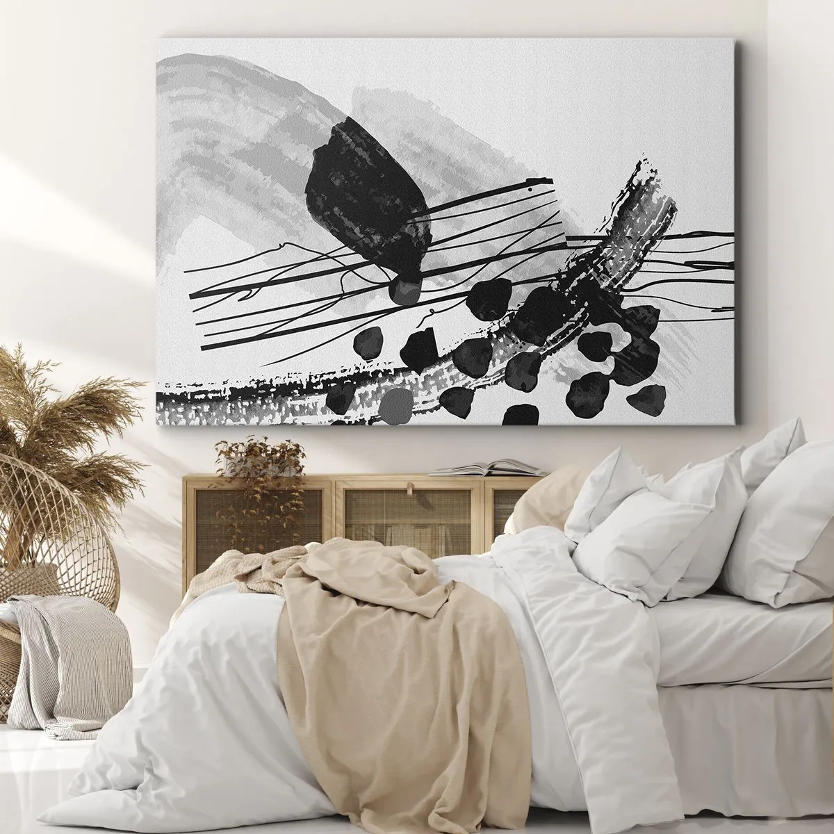 Obraz na plátne - Čiernobiela abstraktná kompozícia s organickými tvarmi - 70x50cm - Čiernobiela organická abstrakcia - Moderná nástenná dekorácia do obývacej izby a spálne ARTTOR