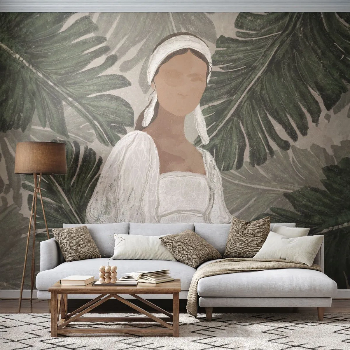 Fototapeta Premium Canvas - Exotický portrét - Boho, Žena, Listy - 250x175 cm