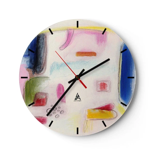 Nástenné hodiny - Farebné abstraktné škvrny na svetlom pozadí v maliarskom štýle - 30x30cm - Viac konvexné ako konkávne alebo ploché - Moderná nástenná dekorácia do obývacej izby, kuchyne a spálne ARTTOR