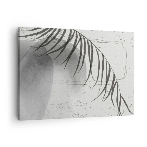Obraz na plátne - Jemný motív palmového listu na svetlom pozadí v škandinávskom štýle. - 70x50cm - Subtílna exotika prírody - Moderná nástenná dekorácia do obývacej izby a spálne ARTTOR