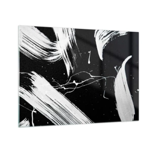 Obraz na skle - Ťahy bieleho štetca na čiernom pozadí - 70x50cm - Prelomiť temnotu - Moderná nástenná dekorácia do obývacej izby a spálne ARTTOR