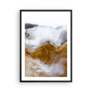 Plagát v čiernom ráme - Hmla vznášajúca sa nad zlatými kopcami v prírodnej krajine - 50x70cm - Drsná krása Islandu - Moderná nástenná dekorácia do obývacej izby a spálne ARTTOR