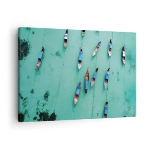 Obraz na plátne - Pohľad z vtáčej perspektívy na lode na tyrkysovej vode - 70x50cm - V radostnom očakávaní - Moderná nástenná dekorácia do obývacej izby a spálne ARTTOR