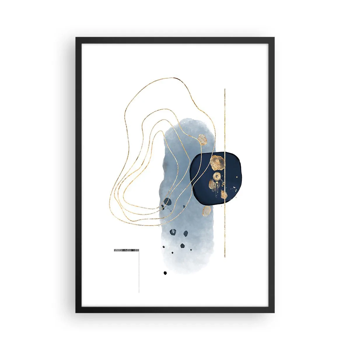 Plagát v čiernom ráme - Moderná abstraktná kompozícia v odtieňoch modrej a zlatej. - 50x70cm - Modro-zlatá fantázia - Moderná nástenná dekorácia do obývacej izby a spálne ARTTOR