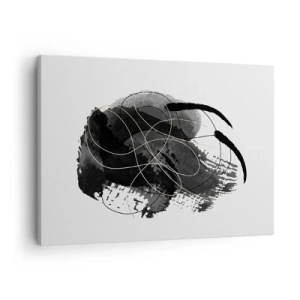Obraz na plátne - Abstrakcia v čiernej a zlatej farbe na bielom pozadí - 70x50cm - Upletené z čiernej - Moderná nástenná dekorácia do obývacej izby a spálne ARTTOR