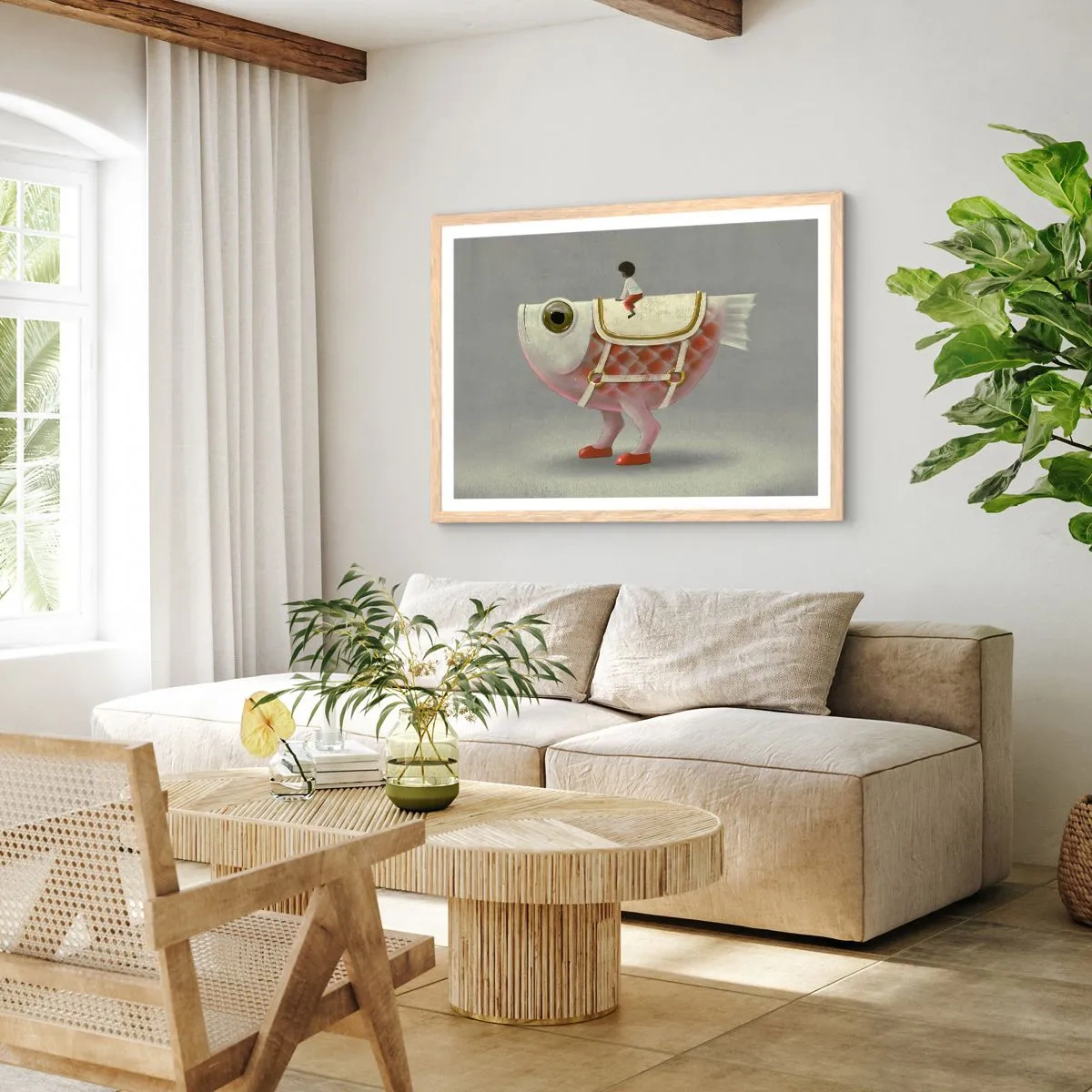 Plagát v ráme zo svetlého duba - Rybí jazdec - 100x70 cm