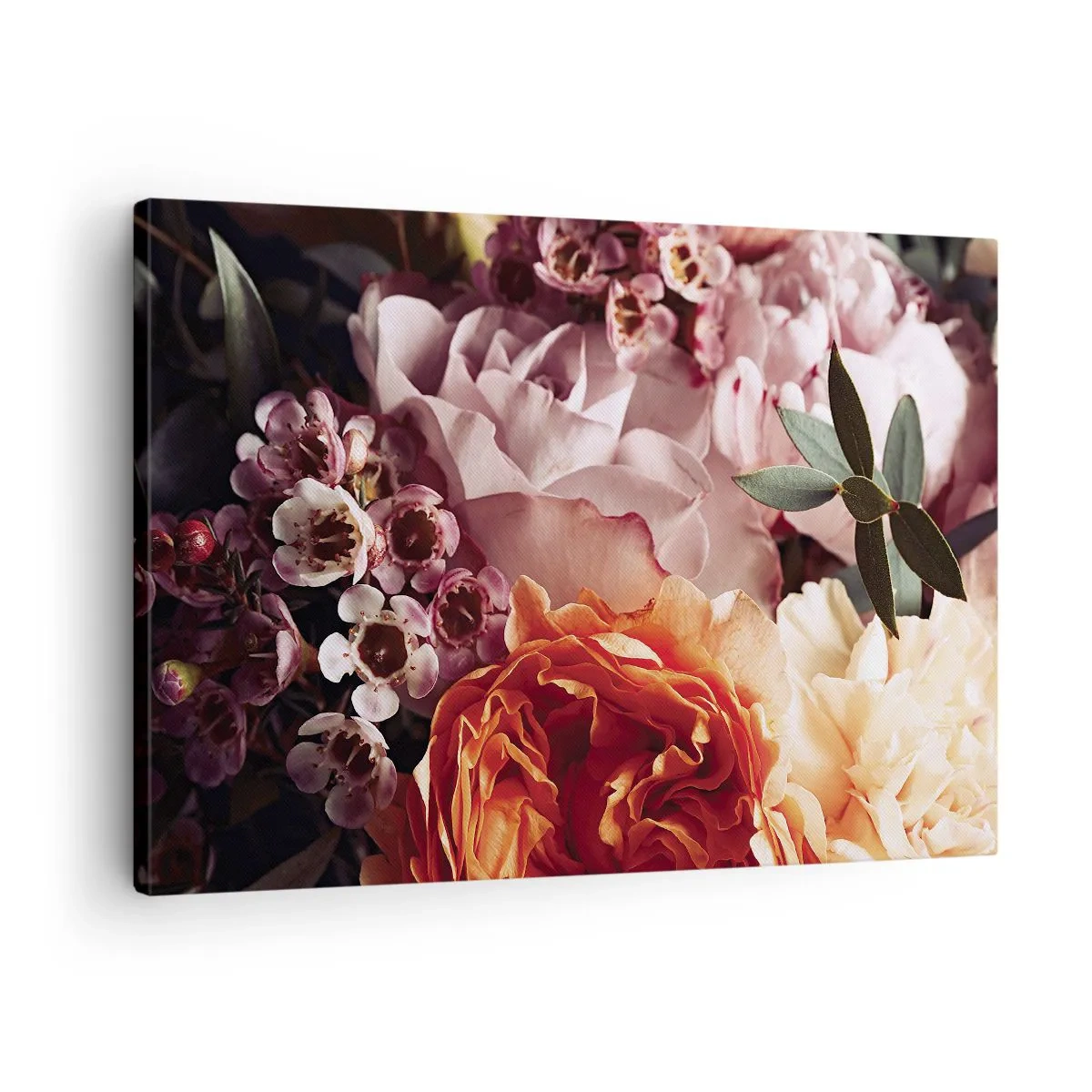Obraz na plátne - Detailný záber na farebnú kvetinovú kompozíciu - 70x50cm - Zabalené do krásy - Moderná nástenná dekorácia do obývacej izby a spálne ARTTOR
