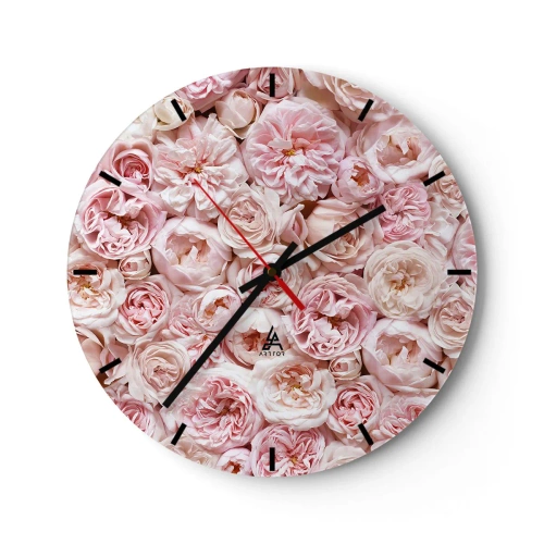 Nástenné hodiny - Hustá kytica svetloružových ruží v plnom kvete - 30x30cm - Vydláždená ružami - Moderná nástenná dekorácia do obývacej izby, kuchyne a spálne ARTTOR