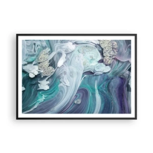 Plagát v čiernom ráme - Prúdy modrej - 100x70 cm