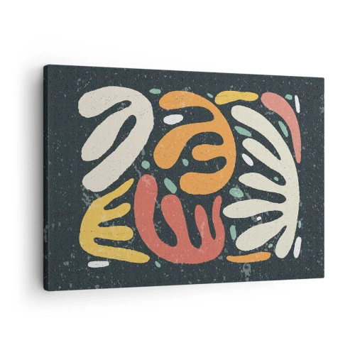 Obraz na plátne - Abstraktné tvary v teplých farbách na tmavom pozadí - 70x50cm - Kompozícia – hneď ťa chytím - Moderná nástenná dekorácia do obývacej izby a spálne ARTTOR