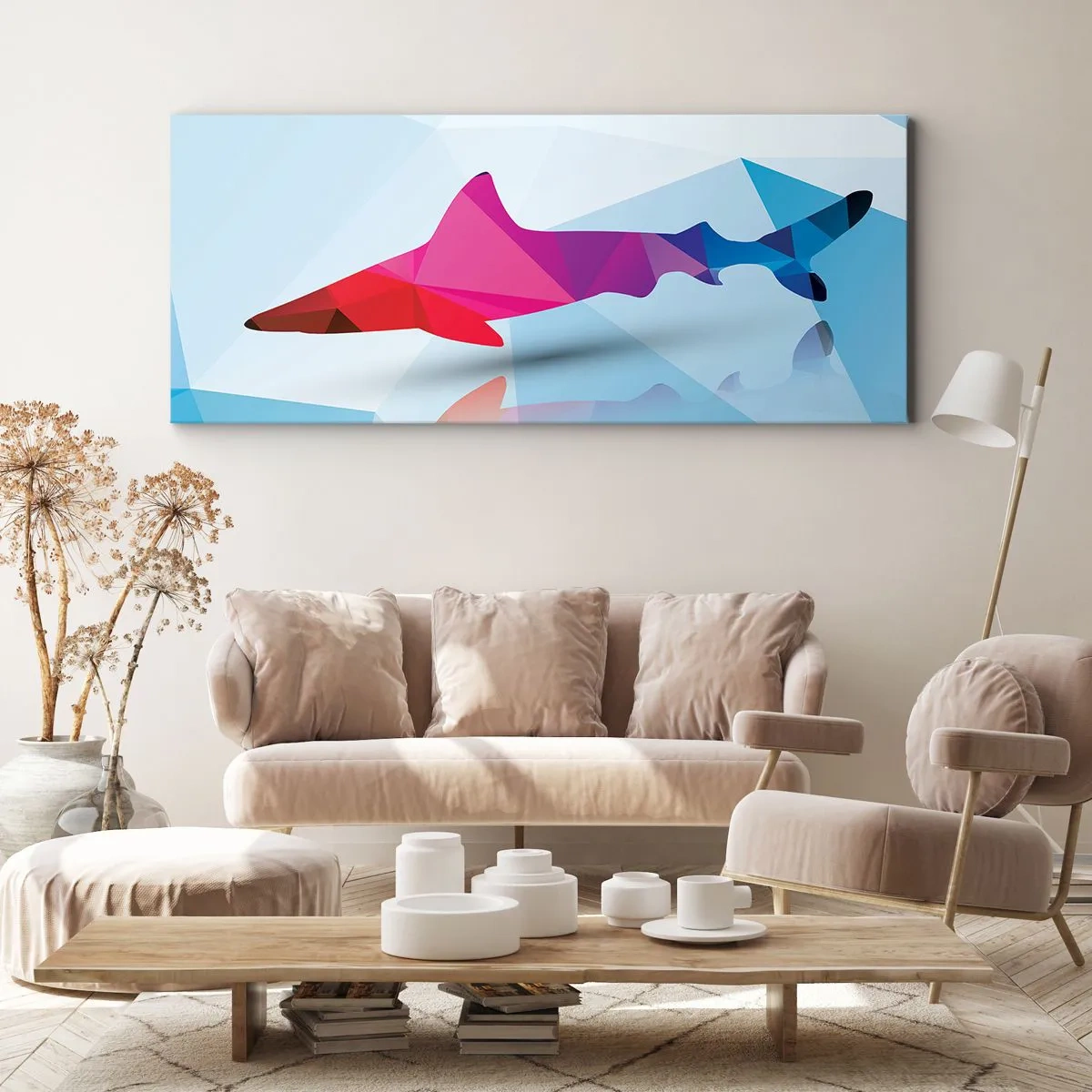 Obraz na plátne - Žralok v kryštalickom priestore - 100x40 cm