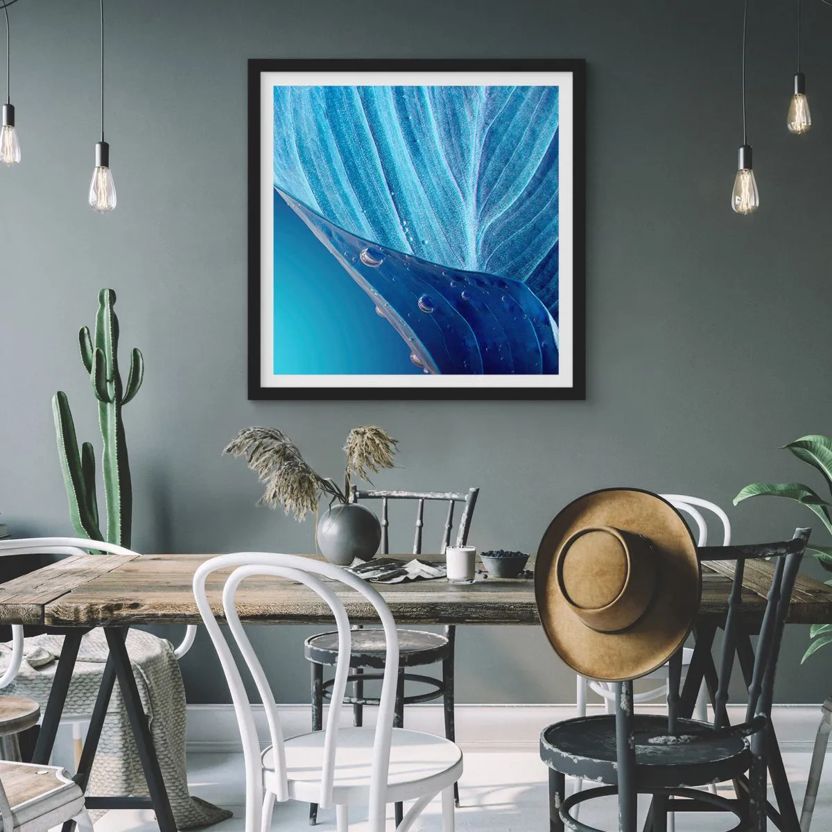 Plagát v čiernom ráme - Skryté kvapky modrej - 50x50 cm