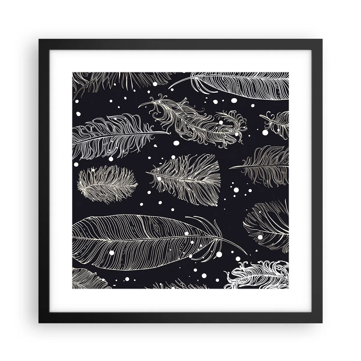 Plagát v čiernom ráme - Čipka s perím - 40x40 cm