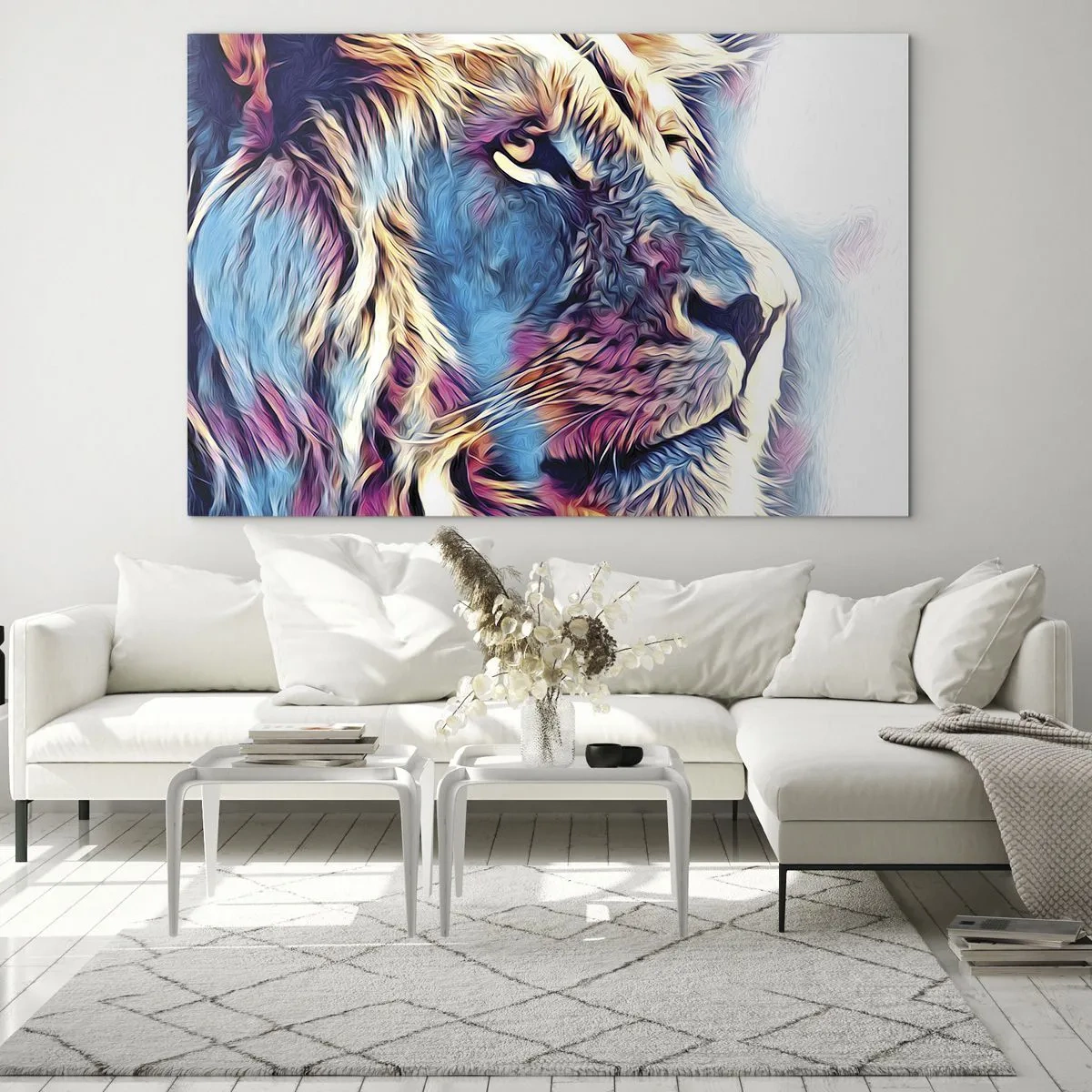 Obraz na skle - Farebná grafika leva v modernom umeleckom štýle - 70x50cm - Múdrosť prírody - Moderná nástenná dekorácia do obývacej izby a spálne ARTTOR