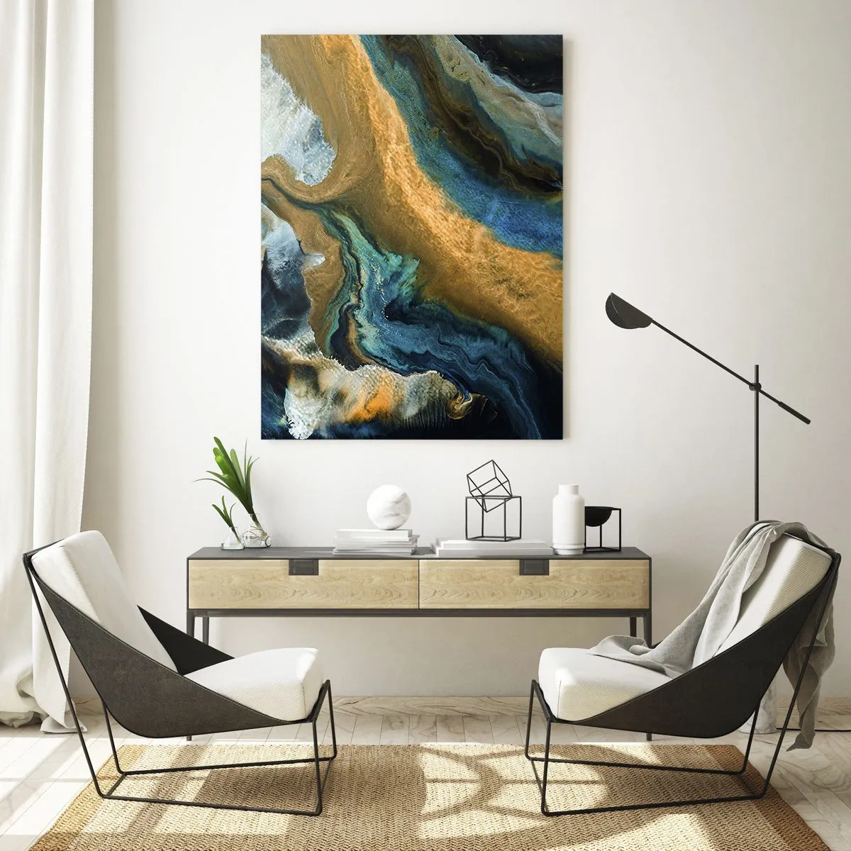 Obraz na skle - Modrá – žltá – vzájomné vplyvy - 50x70 cm