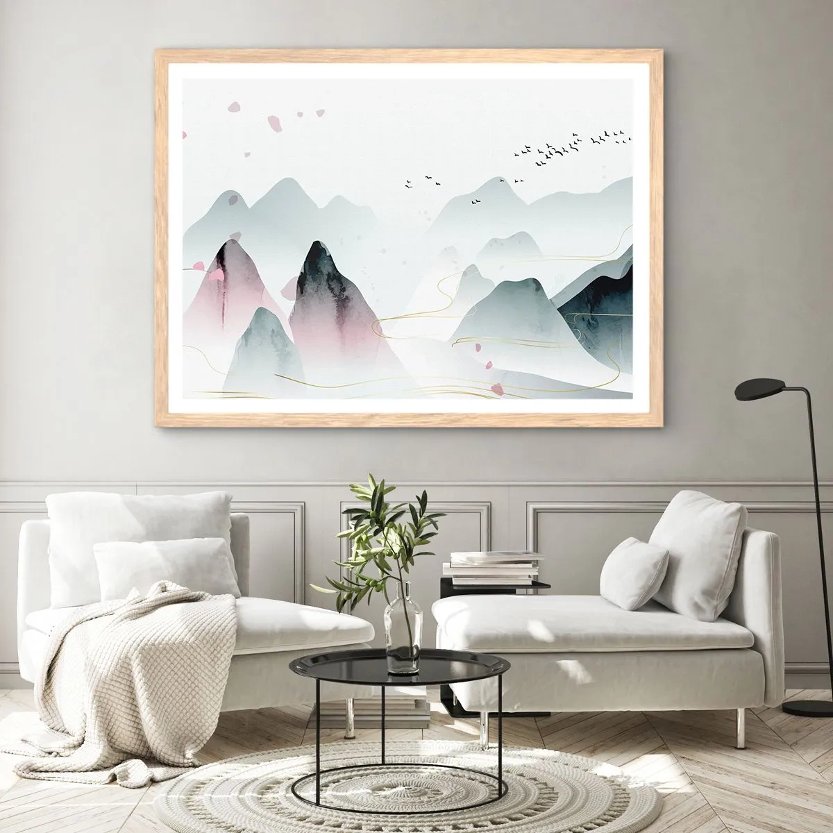Plagát v ráme zo svetlého duba - Cez vrcholy - 100x70 cm