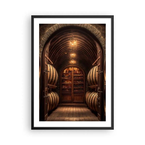 Plagát v čiernom ráme - Elegantná vínna pivnica s drevenými sudmi - 50x70cm - Nádherná pivnica - Moderná nástenná dekorácia do obývacej izby a spálne ARTTOR
