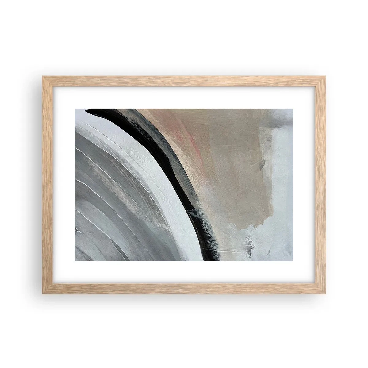 Plagát v ráme zo svetlého duba - Kompozícia: čierny a šedý oblúk - 40x30 cm