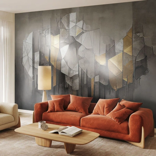 Fototapeta Standard Eco - Geometrické tvary ľadu a zlata na tmavom pozadí - 100x70cm - Kompozícia z ľadu a svetla - Moderná nástenná dekorácia do obývacej izby a spálne ARTTOR