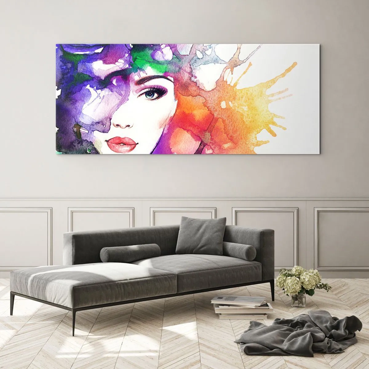 Obraz na skle - S hlavou v oblakoch - 100x40 cm