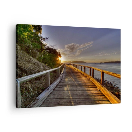 Obraz na plátne - Drevené mólo vedie k západu slnka nad vodou - 70x50cm - Ísť, stále ísť smerom k slnku - Moderná nástenná dekorácia do obývacej izby a spálne ARTTOR