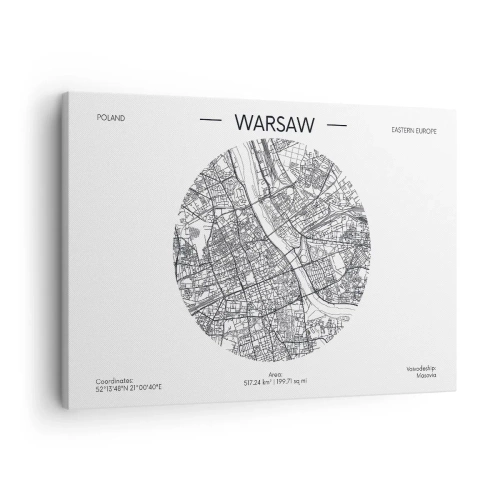 Obraz na plátne - Mapa Varšavy v minimalistickom štýle - 70x50cm - Anatómia Varšavy - Moderná nástenná dekorácia do obývacej izby a spálne ARTTOR