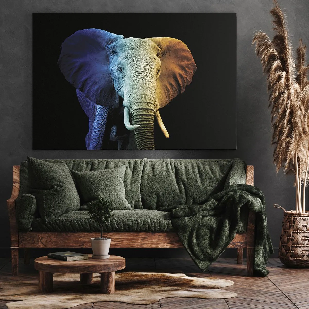 Obraz na plátne - Portrét slona v dúhových farbách - 70x50cm - Excentrický muž, avšak nie podivín - Moderná nástenná dekorácia do obývacej izby a spálne ARTTOR