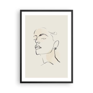 Plagát v čiernom ráme - Minimalistický portrét ženy v štýle linkovej grafiky - 50x70cm - Hrdý pohľad - Moderná nástenná dekorácia do obývacej izby a spálne ARTTOR