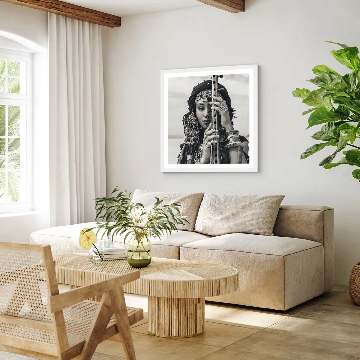 Plagát v bielom ráme - Samotná hudba orientu - 30x30 cm