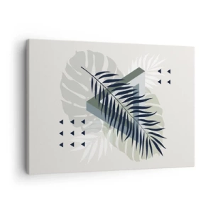 Obraz na plátne - Geometrická kompozícia s tropickými listami v odtieňoch zelenej - 70x50cm - Príroda a geometria – dva poriadky? - Moderná nástenná dekorácia do obývacej izby a spálne ARTTOR