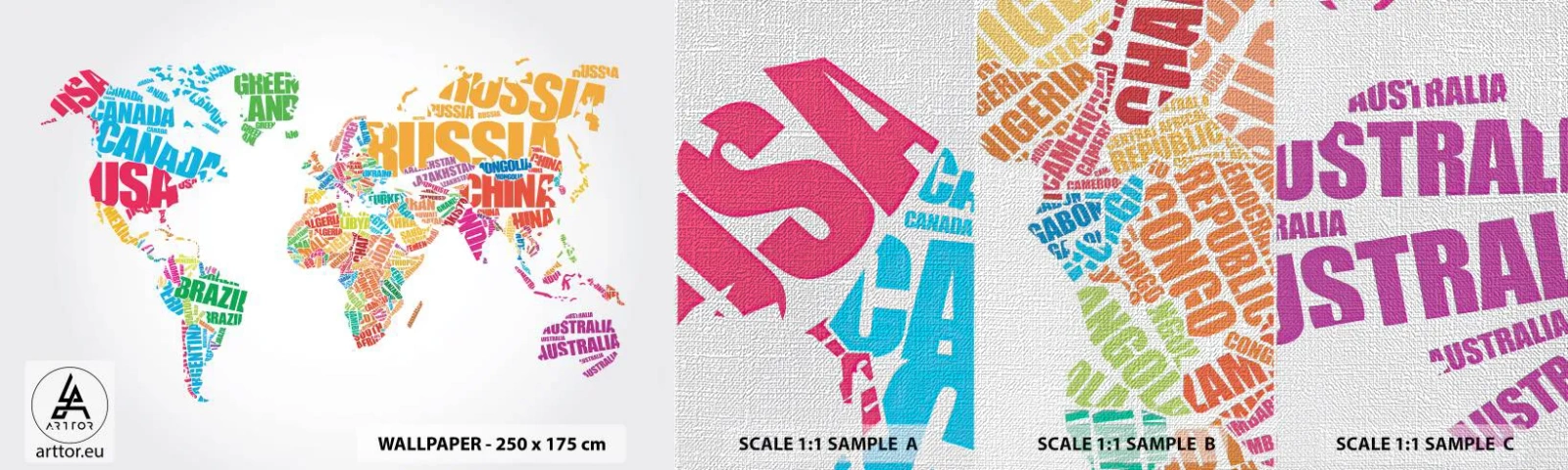 Vzorka fototapety Premium Canvas - Chcem spoznať všetky - Mapa sveta, Grafika, kontinentov - 100x30 cm