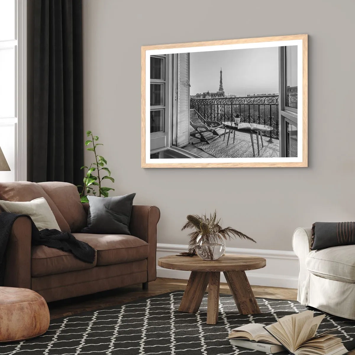 Plagát v ráme zo svetlého duba - Parížske popoludnie - 91x61 cm