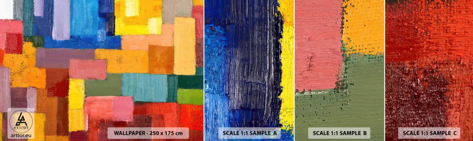 Vzorka samolepiacej fototapety Deluxe Sticker - Každý iný, všetky farebné - Abstrakcia, Kus, Moderný vzor - 100x30 cm