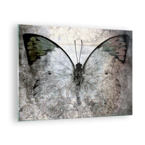 Obraz na skle - Abstraktný motýľ na pozadí starej ozdoby - 70x50cm - V secesnom štýle - Moderná nástenná dekorácia do obývacej izby a spálne ARTTOR