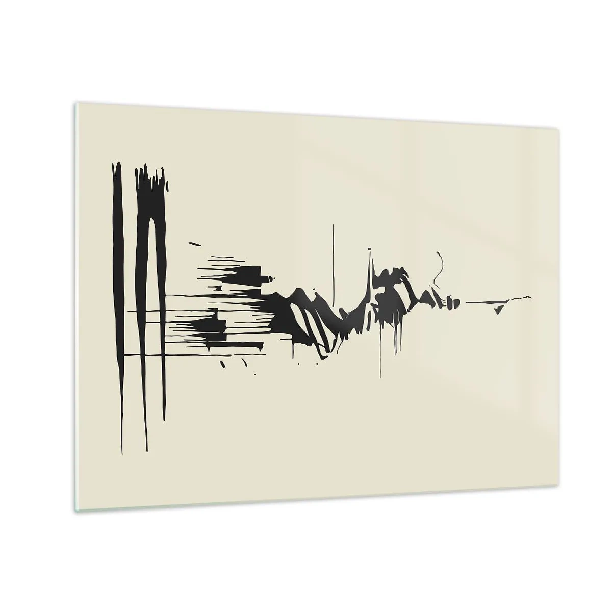 Obraz na skle - Čierne dynamické čiary a škvrny na svetlom pozadí v abstraktnom štýle. - 70x50cm - Rýchla abstrakcia - Moderná nástenná dekorácia do obývacej izby a spálne ARTTOR