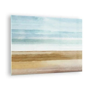 Obraz na skle - Minimalistická pláž v pastelovom akvarelovom štýle - 70x50cm - Utešenie - Moderná nástenná dekorácia do obývacej izby a spálne ARTTOR