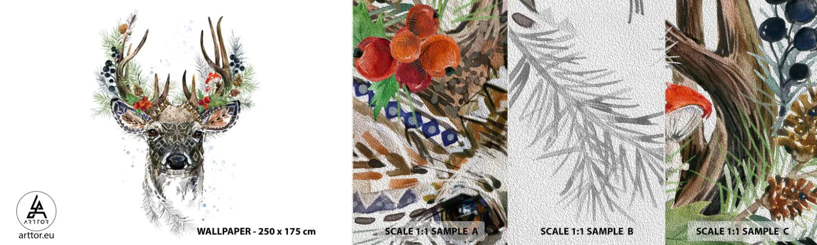 Vzorka fototapety Premium Sand - V slávnostnom rúchu - Abstrakcia, Jeleň, sobov - 100x30 cm