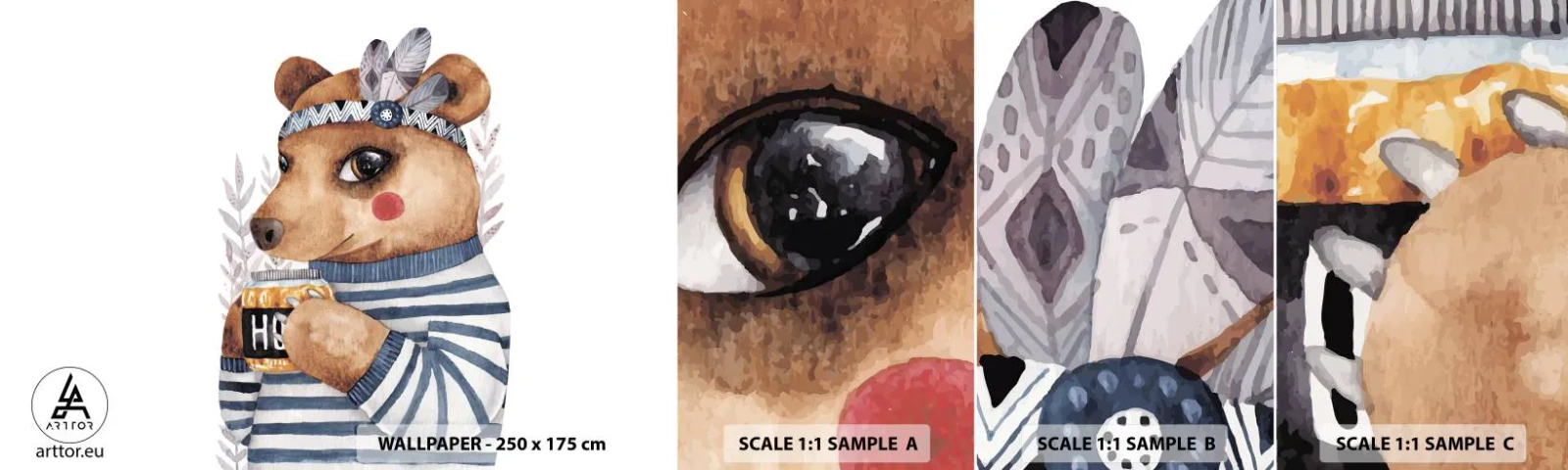 Vzorka samolepiacej fototapety Deluxe Sticker - Sladký medvedík - Abstrakcia, Pre deti, Medveď - 100x30 cm