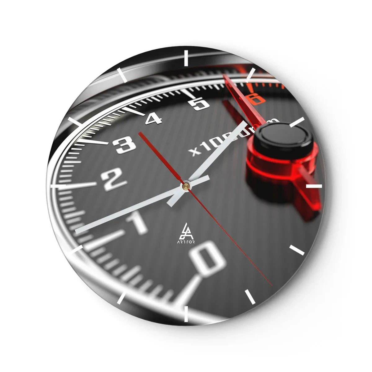 Nástenné hodiny - Detailný záber na športový tachometer - 30x30cm - Šliapni na to - Moderná nástenná dekorácia do obývacej izby, kuchyne a spálne ARTTOR