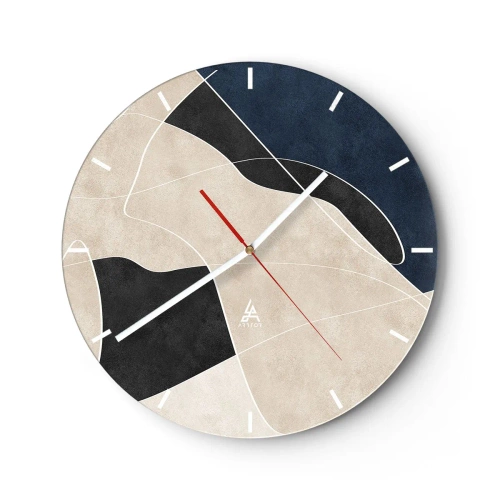 Nástenné hodiny - Minimalistické tvary v béžovej, čiernej a tmavomodrej farbe s bielou linkou - 30x30cm - Abstraktná kompozícia – kontrast farieb - Moderná nástenná dekorácia do obývacej izby, kuchyne a spálne ARTTOR