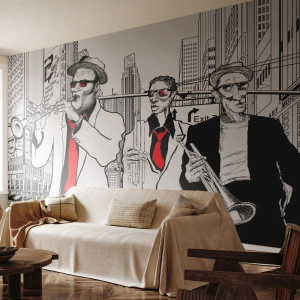 Fototapeta na mieru Premium Sand - Mestská rapsódia v čiernej a červenej - New York, Jazz, Hudba