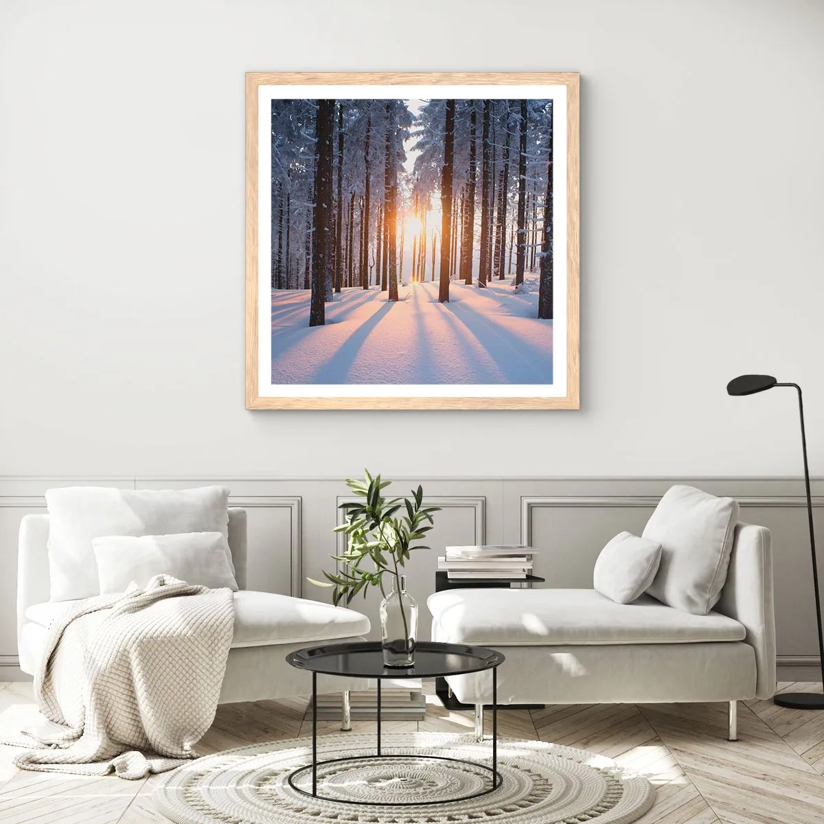 Plagát v ráme zo svetlého duba - Jasne čierne na bielom - 30x30 cm