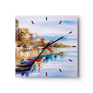 Nástenné hodiny - Viacfarebný mestský prístav - 30x30 cm