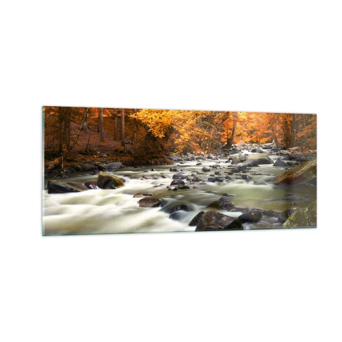 Obraz na skle - Potok v zlatom lese - 100x40 cm