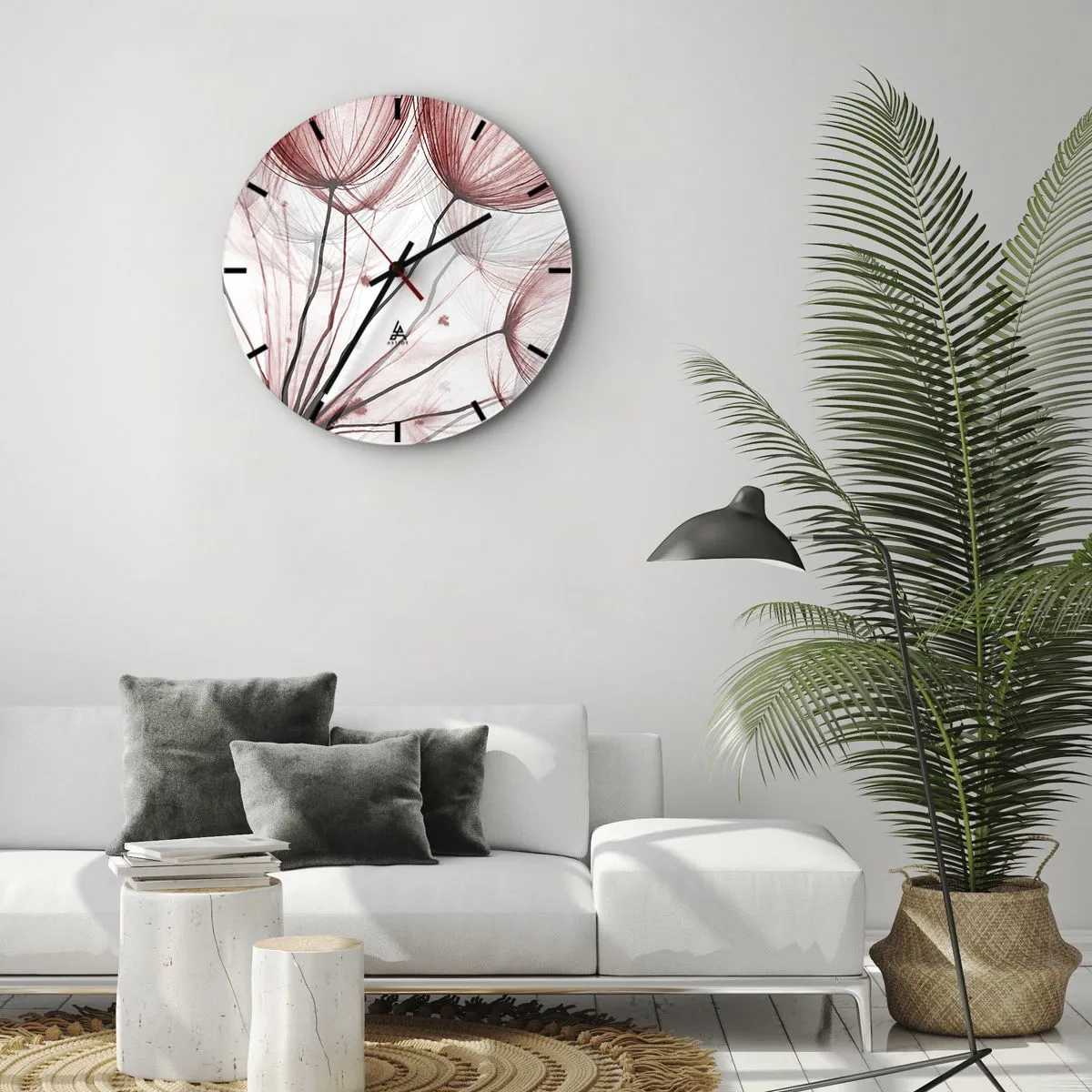 Nástenné hodiny - Jemné púpavy v odtieňoch červenej a bielej - 30x30cm - Pred odletom - Moderná nástenná dekorácia do obývacej izby, kuchyne a spálne ARTTOR